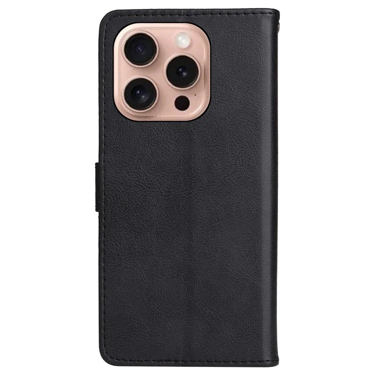 KT Leather Series-2 for iPhone 16 Pro Protective Case Solid Color Leather Phone Cover