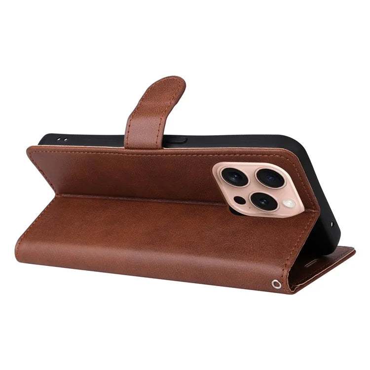 KT Leather Series-2 for iPhone 16 Pro Protective Case Solid Color Leather Phone Cover