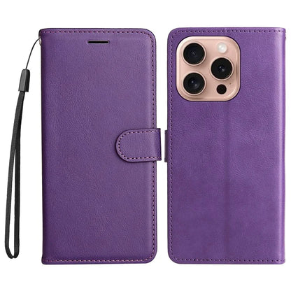 KT Leather Series-2 for iPhone 16 Pro Protective Case Solid Color Leather Phone Cover