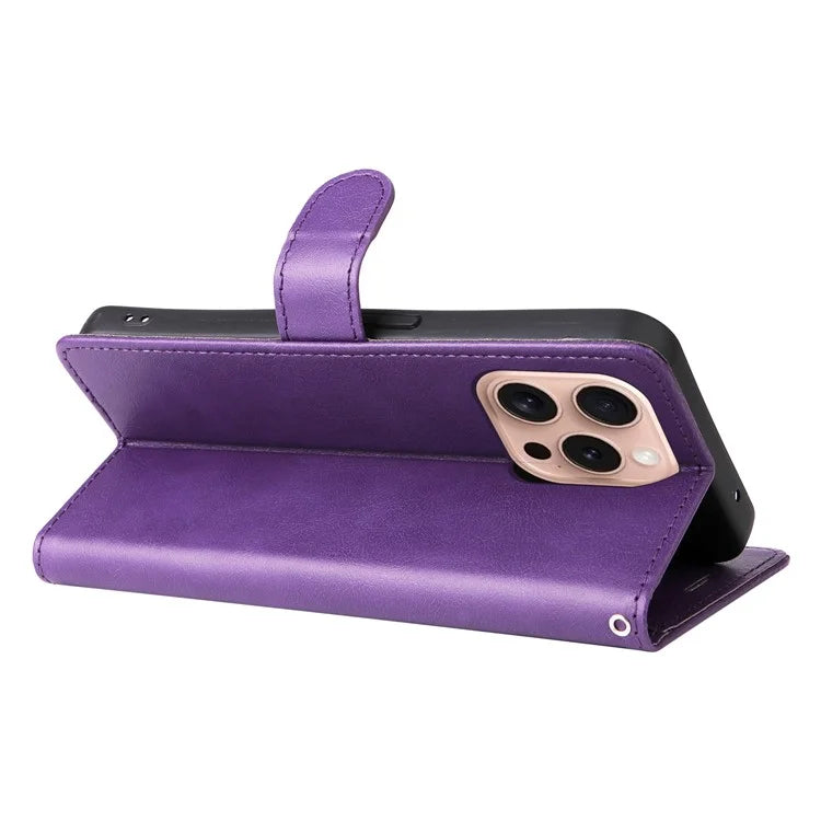 KT Leather Series-2 for iPhone 16 Pro Protective Case Solid Color Leather Phone Cover
