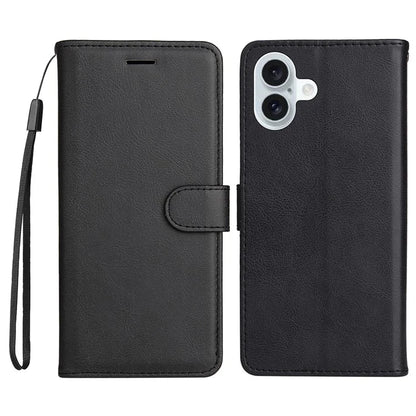KT Leather Series-2 for iPhone 16 Plus Leather Case with Hand Strap Solid Color Phone Cover