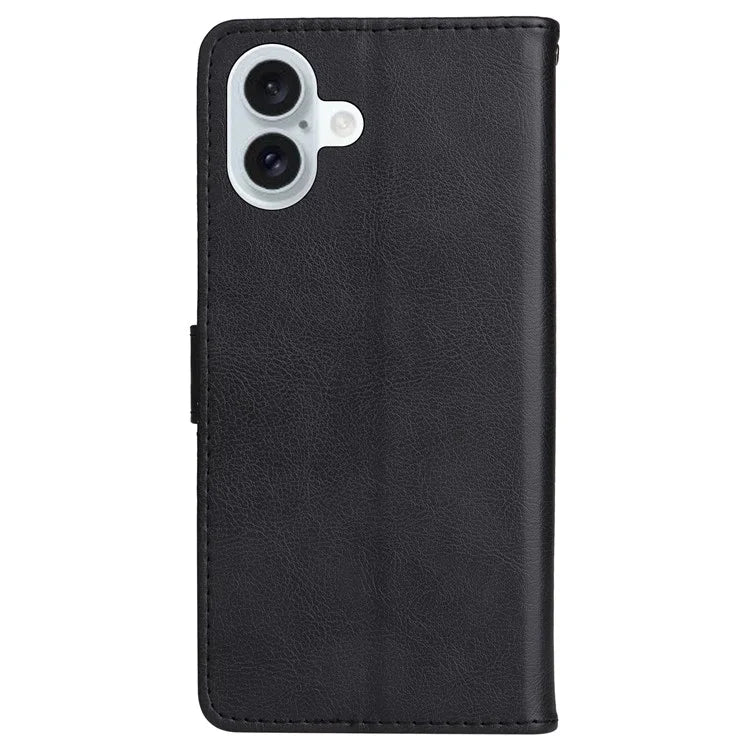 KT Leather Series-2 for iPhone 16 Plus Leather Case with Hand Strap Solid Color Phone Cover