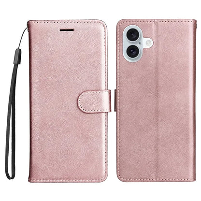 KT Leather Series-2 for iPhone 16 Plus Leather Case with Hand Strap Solid Color Phone Cover