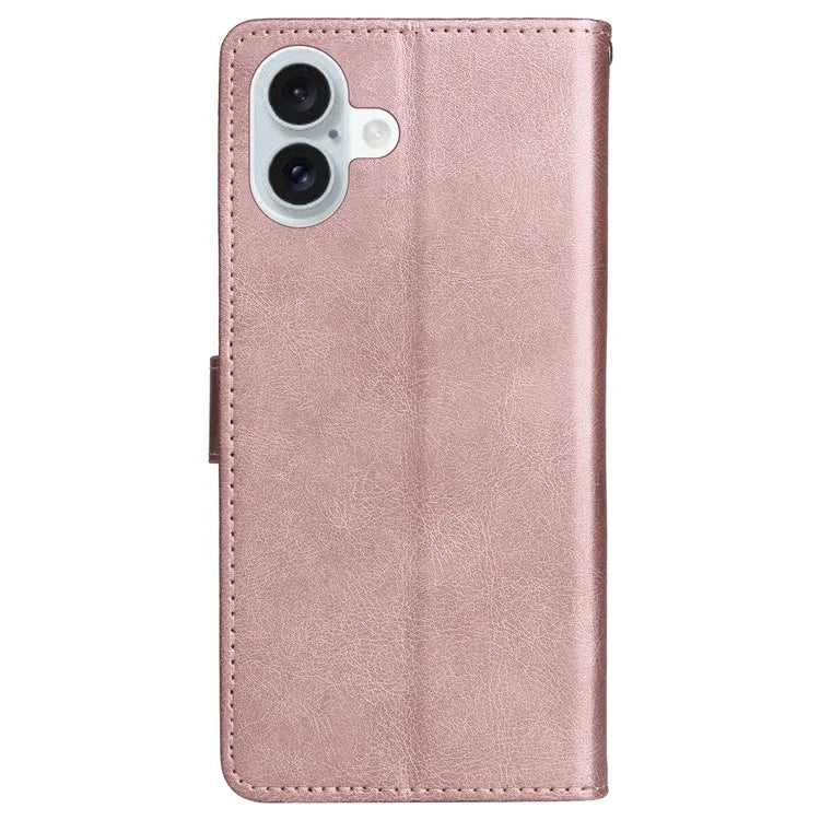 KT Leather Series-2 for iPhone 16 Plus Leather Case with Hand Strap Solid Color Phone Cover