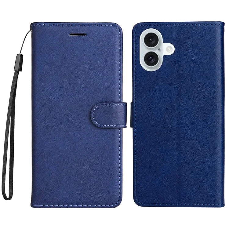 KT Leather Series-2 for iPhone 16 Plus Leather Case with Hand Strap Solid Color Phone Cover