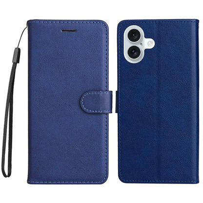 KT Leather Series-2 for iPhone 16 Plus Leather Case with Hand Strap Solid Color Phone Cover