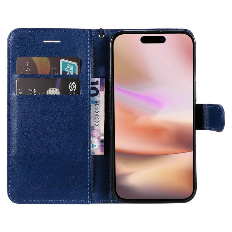 KT Leather Series-2 for iPhone 16 Plus Leather Case with Hand Strap Solid Color Phone Cover
