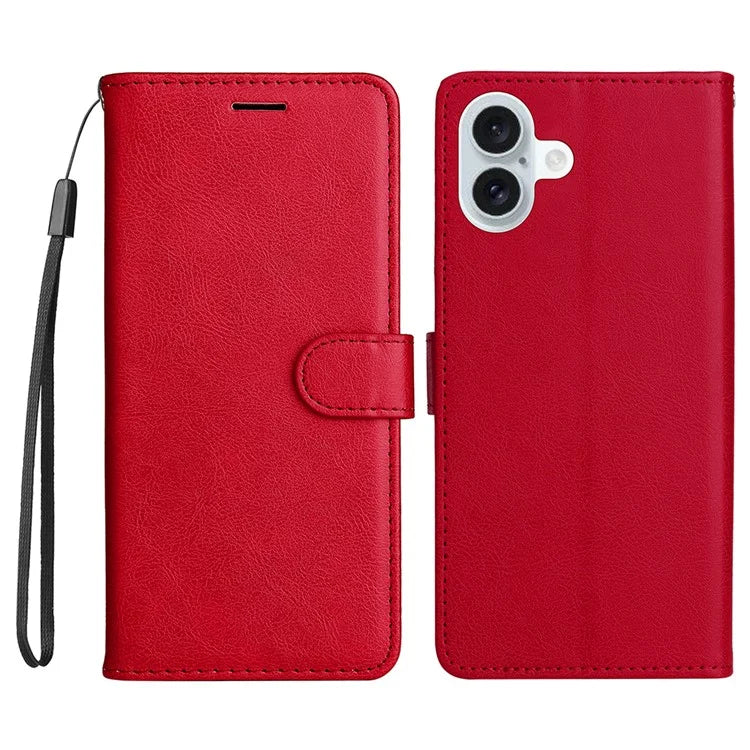 KT Leather Series-2 for iPhone 16 Plus Leather Case with Hand Strap Solid Color Phone Cover