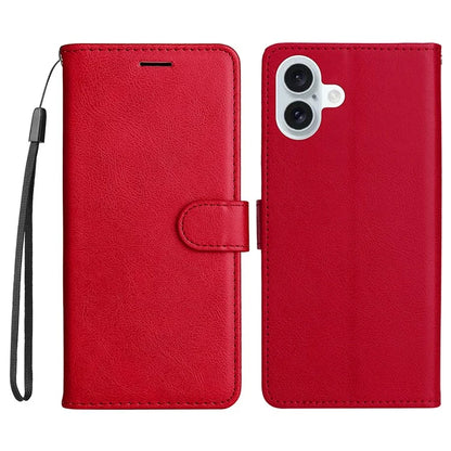 KT Leather Series-2 for iPhone 16 Plus Leather Case with Hand Strap Solid Color Phone Cover