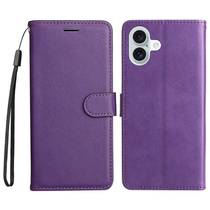 KT Leather Series-2 for iPhone 16 Plus Leather Case with Hand Strap Solid Color Phone Cover