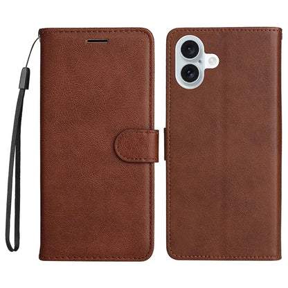 KT Leather Series-2 for iPhone 16 Plus Leather Case with Hand Strap Solid Color Phone Cover