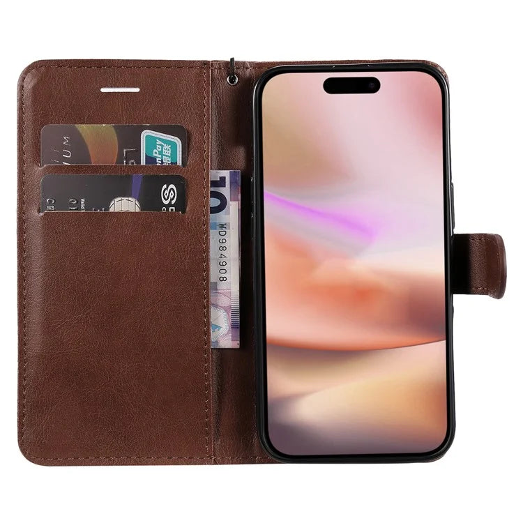 KT Leather Series-2 for iPhone 16 Plus Leather Case with Hand Strap Solid Color Phone Cover