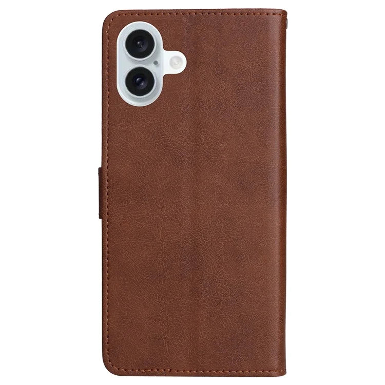 KT Leather Series-2 for iPhone 16 Plus Leather Case with Hand Strap Solid Color Phone Cover