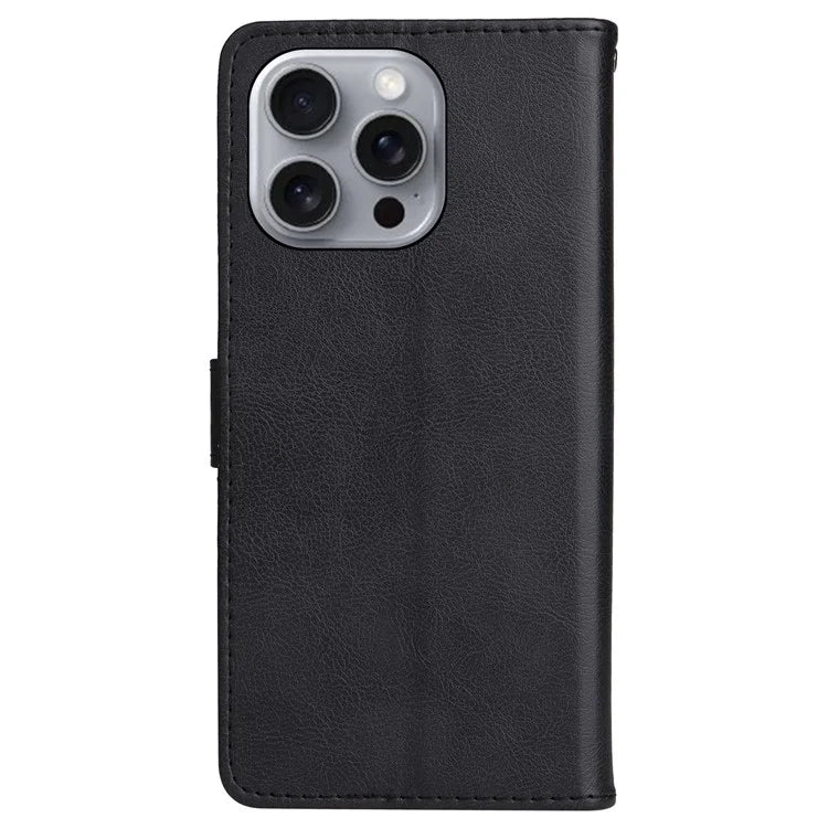KT Leather Series-2 for iPhone 16 Pro Max Wallet Case Solid Color Leather Flip Phone Cover