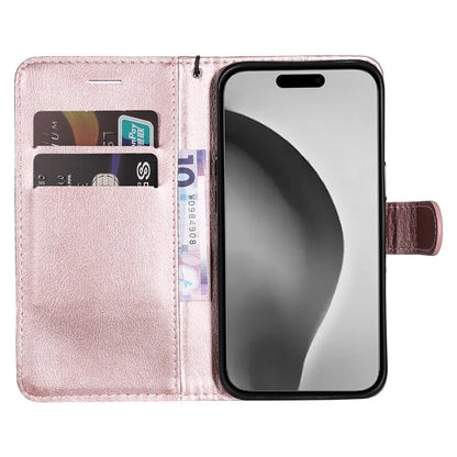 KT Leather Series-2 for iPhone 16 Pro Max Wallet Case Solid Color Leather Flip Phone Cover