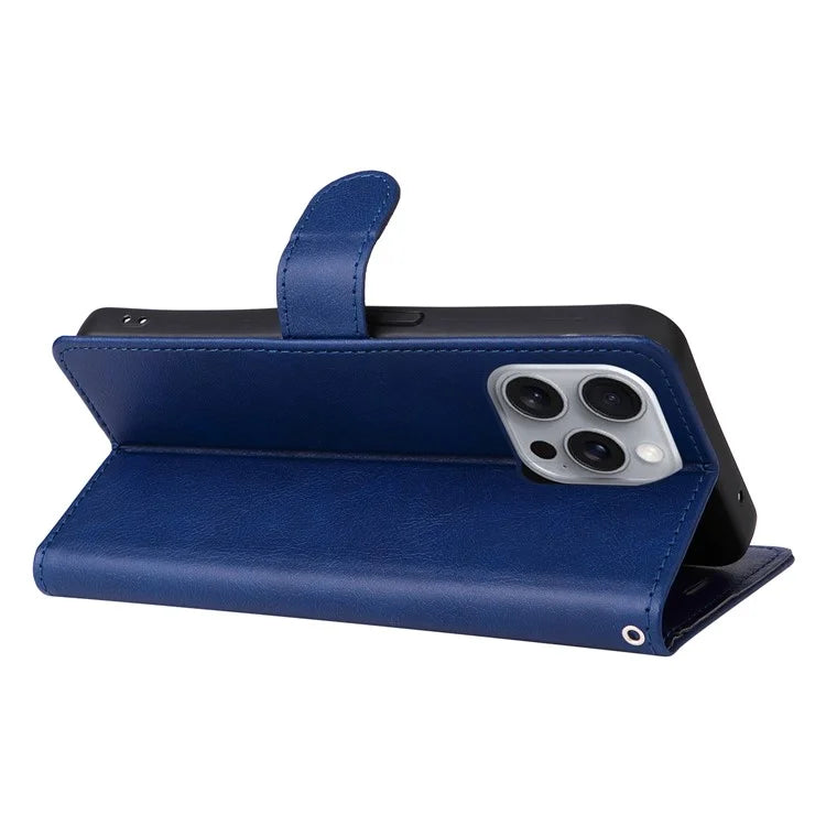 KT Leather Series-2 for iPhone 16 Pro Max Wallet Case Solid Color Leather Flip Phone Cover