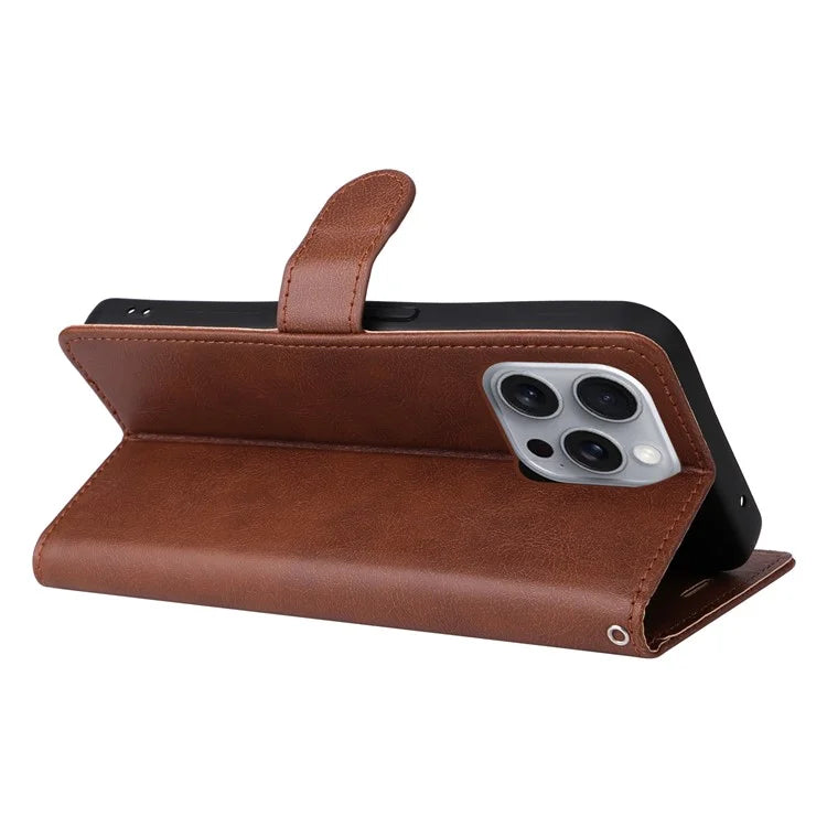 KT Leather Series-2 for iPhone 16 Pro Max Wallet Case Solid Color Leather Flip Phone Cover