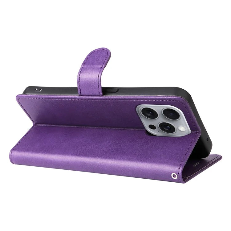 KT Leather Series-2 for iPhone 16 Pro Max Wallet Case Solid Color Leather Flip Phone Cover