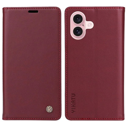 YIKATU YK-001 For iPhone 16 Case PU Leather Stand Wallet Protective Phone Cover