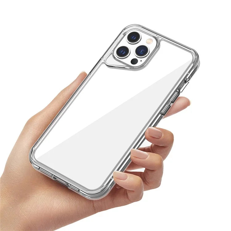 For iPhone 12 Pro Max Case TPU+PC+PMMA Clear Phone Cover Colorful Borders Orange