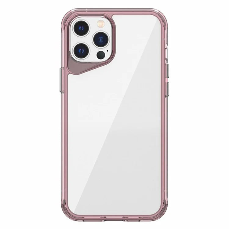 For iPhone 12 Pro Max Case TPU+PC+PMMA Clear Phone Cover Colorful Borders Pink