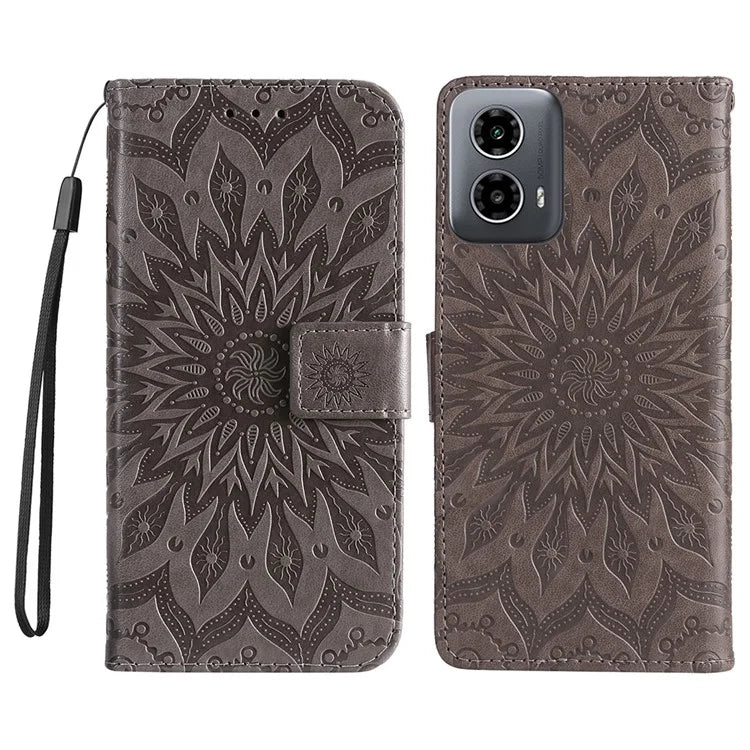 KT Imprinting Flower Series-1 For Motorola Moto G34 5G Case PU Leather Wallet Card Slots Cover