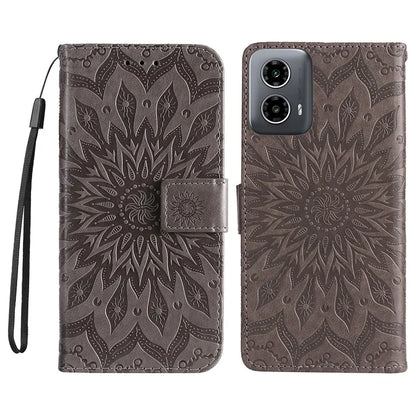 KT Imprinting Flower Series-1 For Motorola Moto G34 5G Case PU Leather Wallet Card Slots Cover