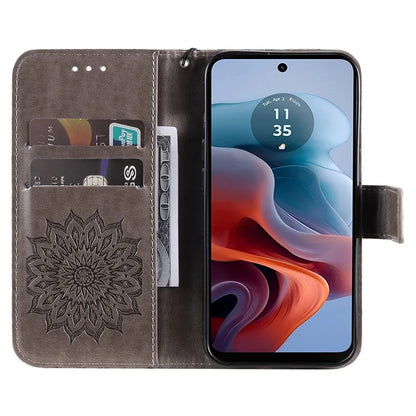 KT Imprinting Flower Series-1 For Motorola Moto G34 5G Case PU Leather Wallet Card Slots Cover