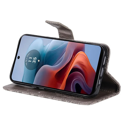 KT Imprinting Flower Series-1 For Motorola Moto G34 5G Case PU Leather Wallet Card Slots Cover