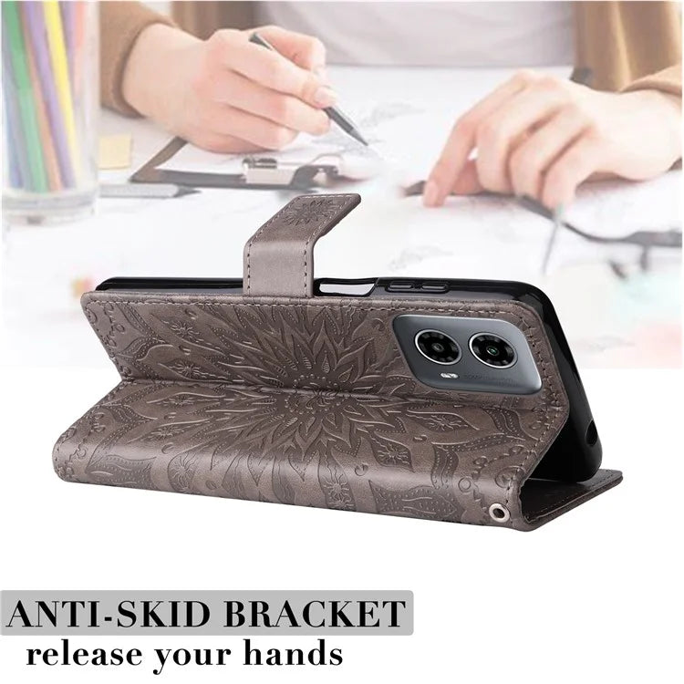 KT Imprinting Flower Series-1 For Motorola Moto G34 5G Case PU Leather Wallet Card Slots Cover