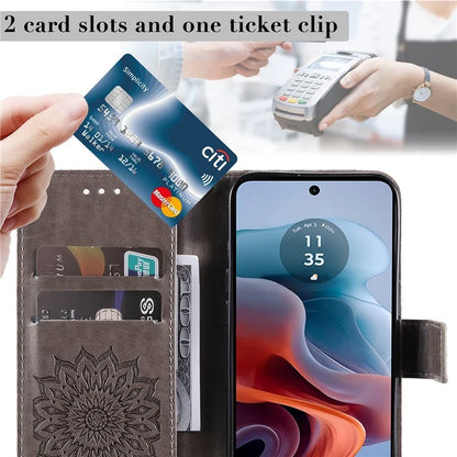 KT Imprinting Flower Series-1 For Motorola Moto G34 5G Case PU Leather Wallet Card Slots Cover
