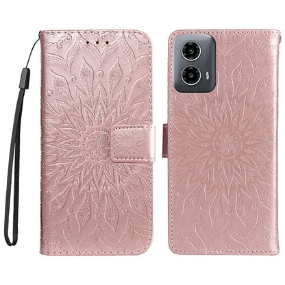 KT Imprinting Flower Series-1 For Motorola Moto G34 5G Case PU Leather Wallet Card Slots Cover