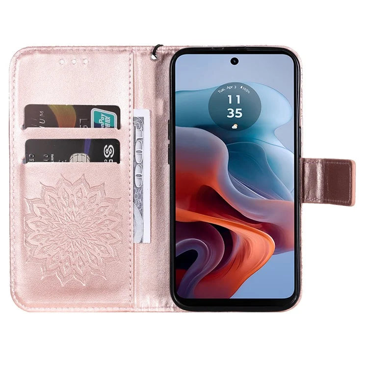 KT Imprinting Flower Series-1 For Motorola Moto G34 5G Case PU Leather Wallet Card Slots Cover