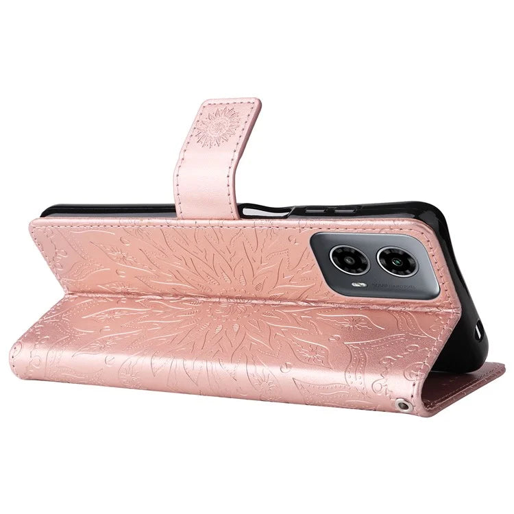 KT Imprinting Flower Series-1 For Motorola Moto G34 5G Case PU Leather Wallet Card Slots Cover