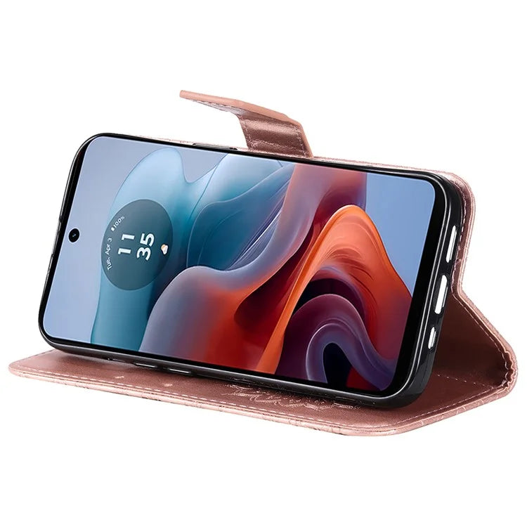 KT Imprinting Flower Series-1 For Motorola Moto G34 5G Case PU Leather Wallet Card Slots Cover