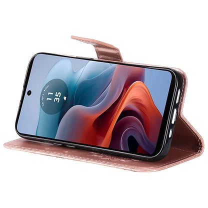 KT Imprinting Flower Series-1 For Motorola Moto G34 5G Case PU Leather Wallet Card Slots Cover