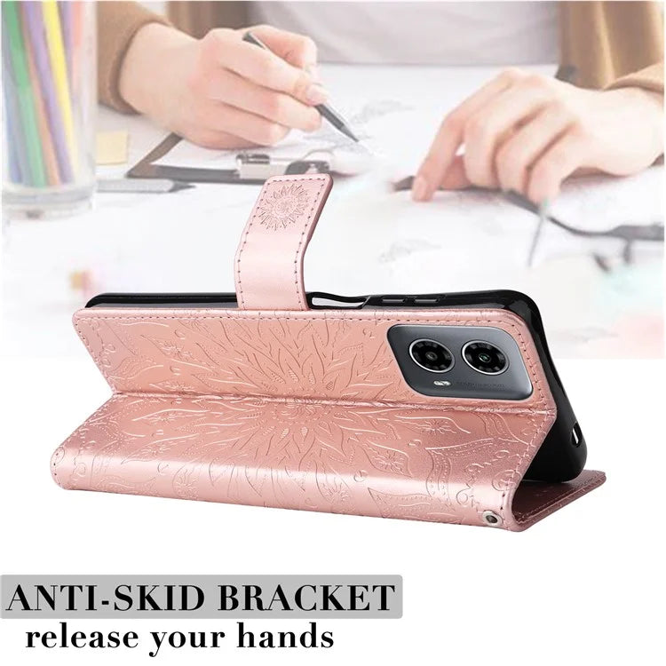 KT Imprinting Flower Series-1 For Motorola Moto G34 5G Case PU Leather Wallet Card Slots Cover