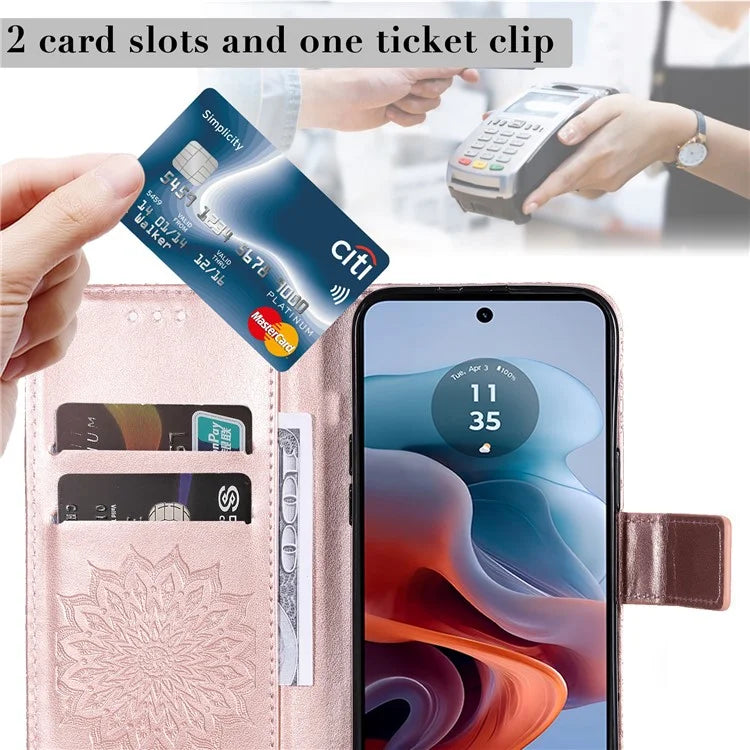 KT Imprinting Flower Series-1 For Motorola Moto G34 5G Case PU Leather Wallet Card Slots Cover