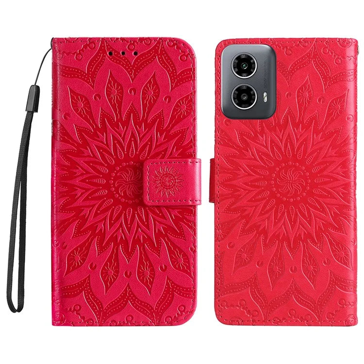 KT Imprinting Flower Series-1 For Motorola Moto G34 5G Case PU Leather Wallet Card Slots Cover