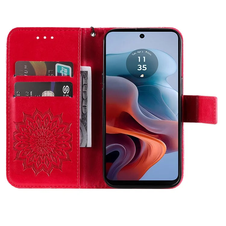 KT Imprinting Flower Series-1 For Motorola Moto G34 5G Case PU Leather Wallet Card Slots Cover