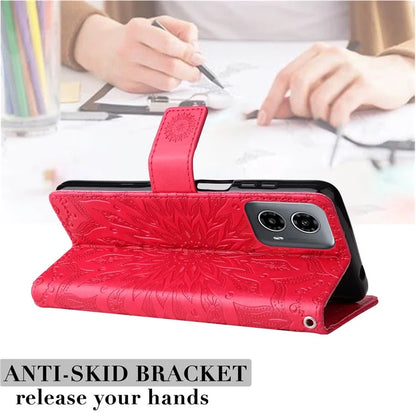 KT Imprinting Flower Series-1 For Motorola Moto G34 5G Case PU Leather Wallet Card Slots Cover