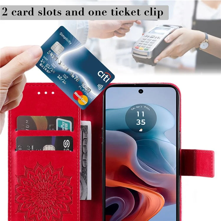 KT Imprinting Flower Series-1 For Motorola Moto G34 5G Case PU Leather Wallet Card Slots Cover