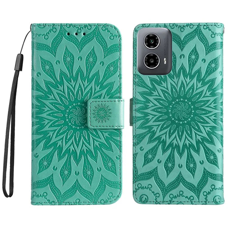 KT Imprinting Flower Series-1 For Motorola Moto G34 5G Case PU Leather Wallet Card Slots Cover