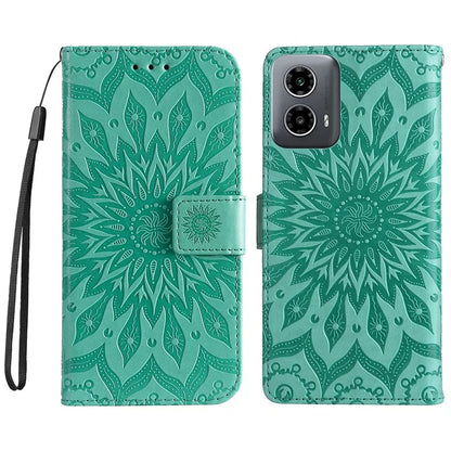 KT Imprinting Flower Series-1 For Motorola Moto G34 5G Case PU Leather Wallet Card Slots Cover