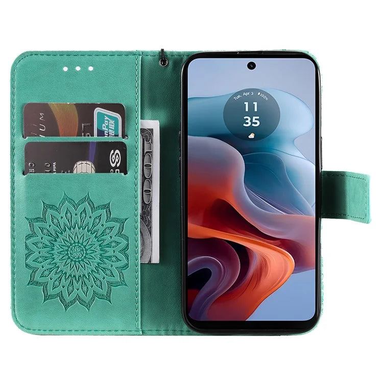 KT Imprinting Flower Series-1 For Motorola Moto G34 5G Case PU Leather Wallet Card Slots Cover