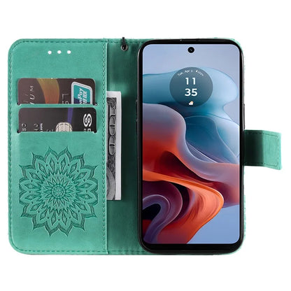 KT Imprinting Flower Series-1 For Motorola Moto G34 5G Case PU Leather Wallet Card Slots Cover