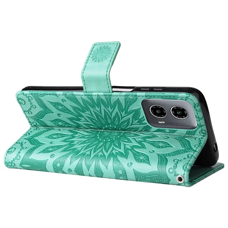 KT Imprinting Flower Series-1 For Motorola Moto G34 5G Case PU Leather Wallet Card Slots Cover