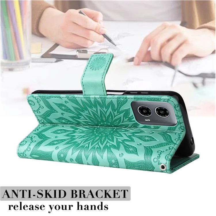 KT Imprinting Flower Series-1 For Motorola Moto G34 5G Case PU Leather Wallet Card Slots Cover