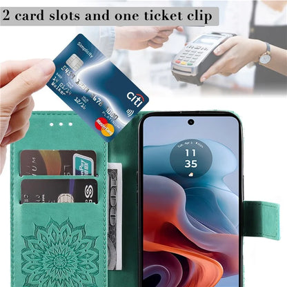 KT Imprinting Flower Series-1 For Motorola Moto G34 5G Case PU Leather Wallet Card Slots Cover