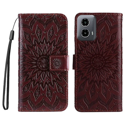 KT Imprinting Flower Series-1 For Motorola Moto G34 5G Case PU Leather Wallet Card Slots Cover